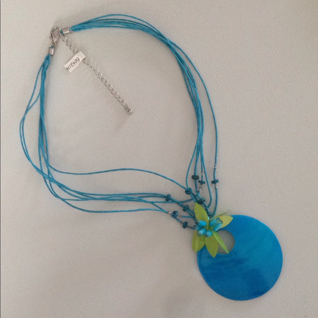 Necklace With Turquoise Blue Mother Of Pearl Drop